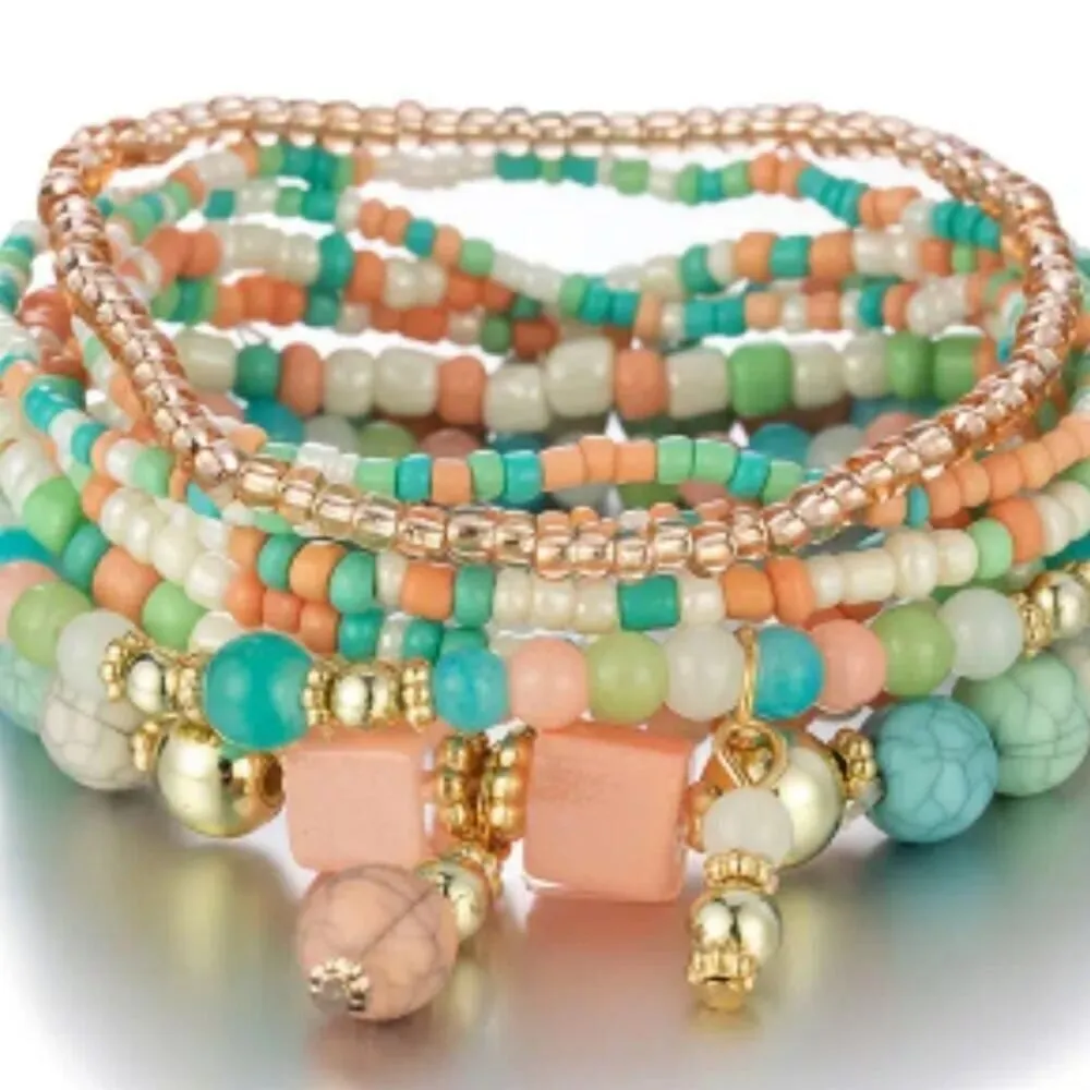 Stackable Bead Bracelets Ladies Stretch Multilayer Bracelet Set - Image 5