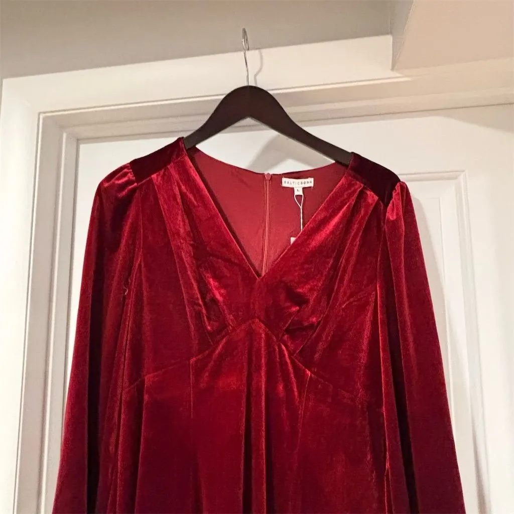 Baltic Born Adella Velvet Maxi Dress Merlot Red Long Sleeve Size L - Image 2