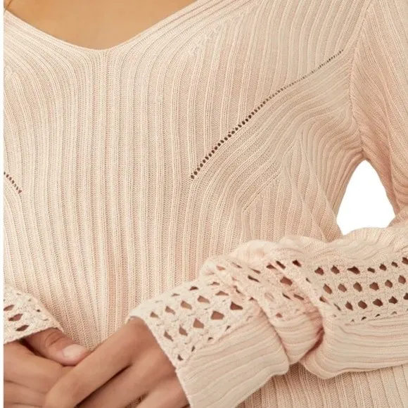 NWT Free People Starlight Ribbed Boho Tunic Open Knit Sweater Cream Size XS NEW - Image 8