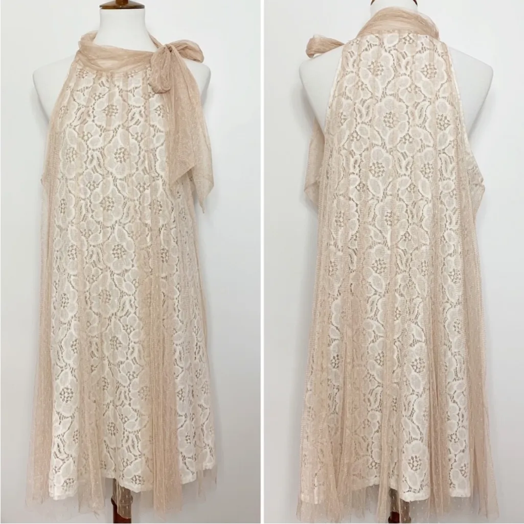 Ryu Anthropologie RYU NWT Beige Lace Bow Neck Halter Dress L - Image 3