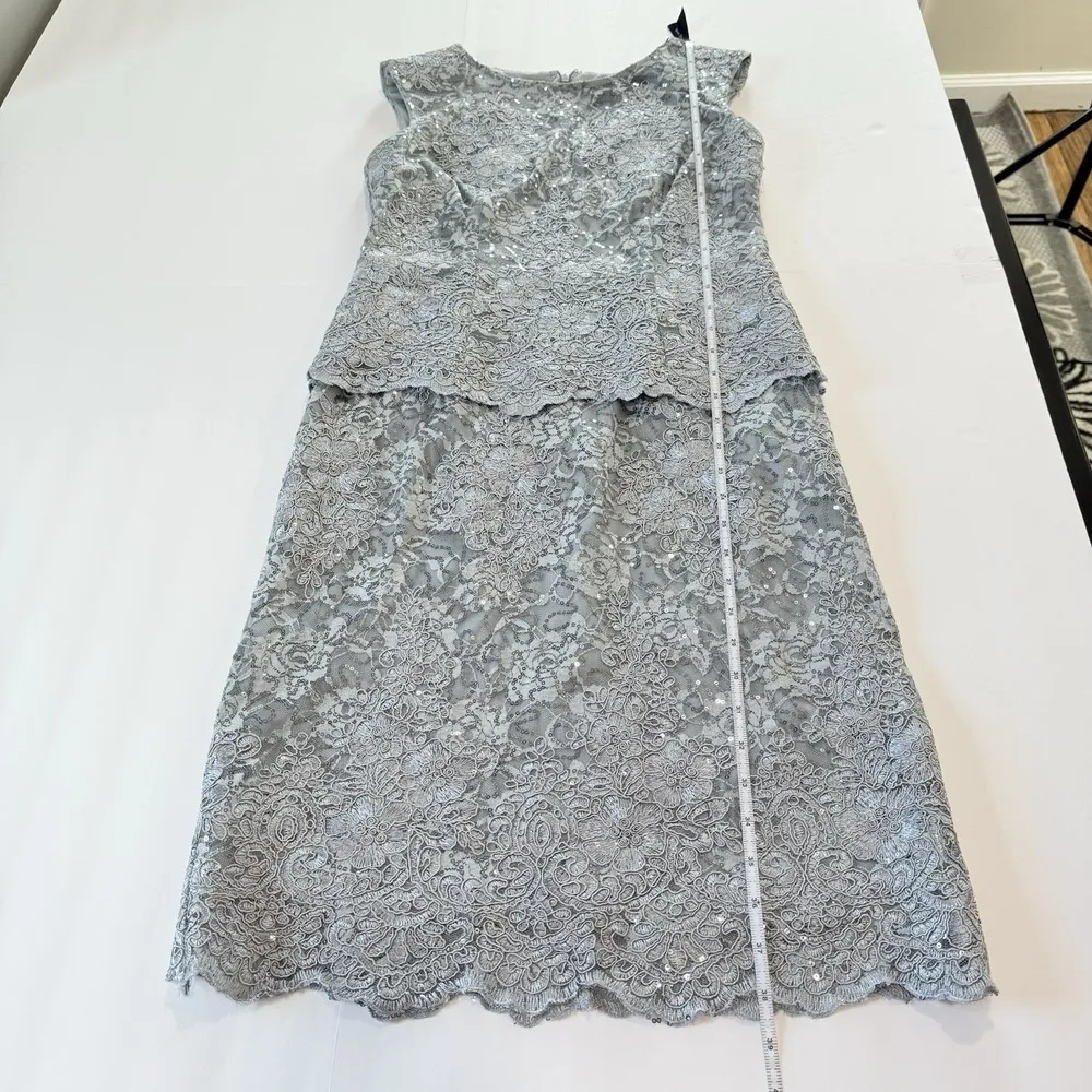 Alex Evening Silver Sequin Lace Sleeveless Cocktail Party Sheath Dress 4P PETITE - Image 12