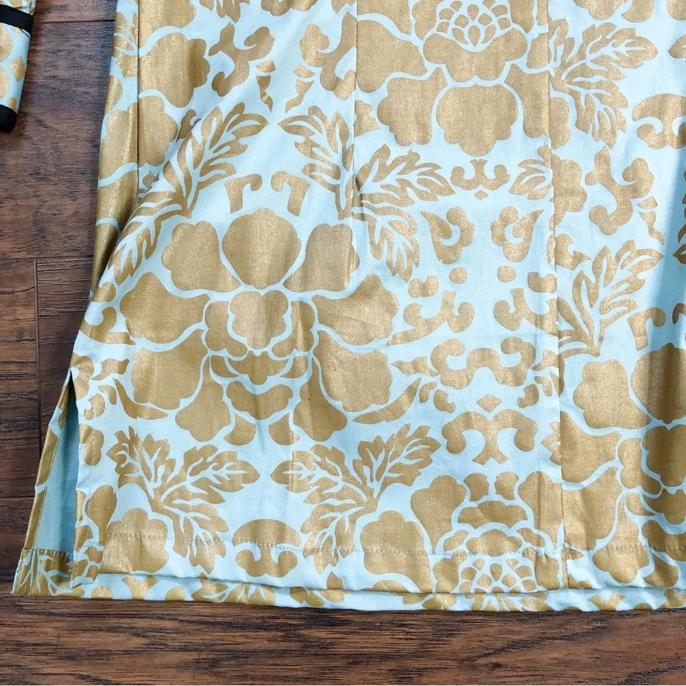 Almatrichi • painted floral tunic blouse teal metallic gold black lace resort Size M - Image 11