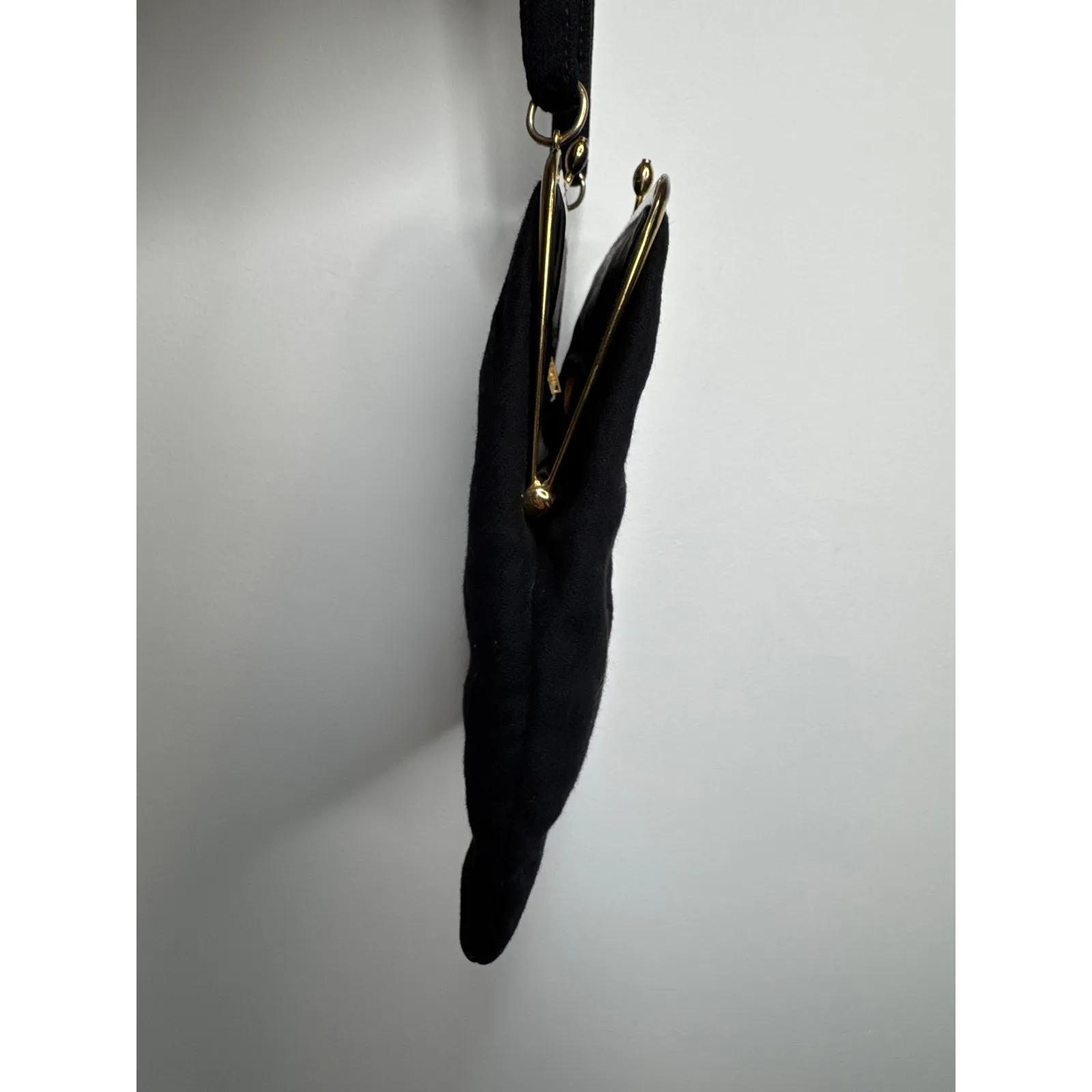 Vintage 1940s Ingber Black Fabric Evening Bag w/ Bow Handle & Gold Frame - Image 12