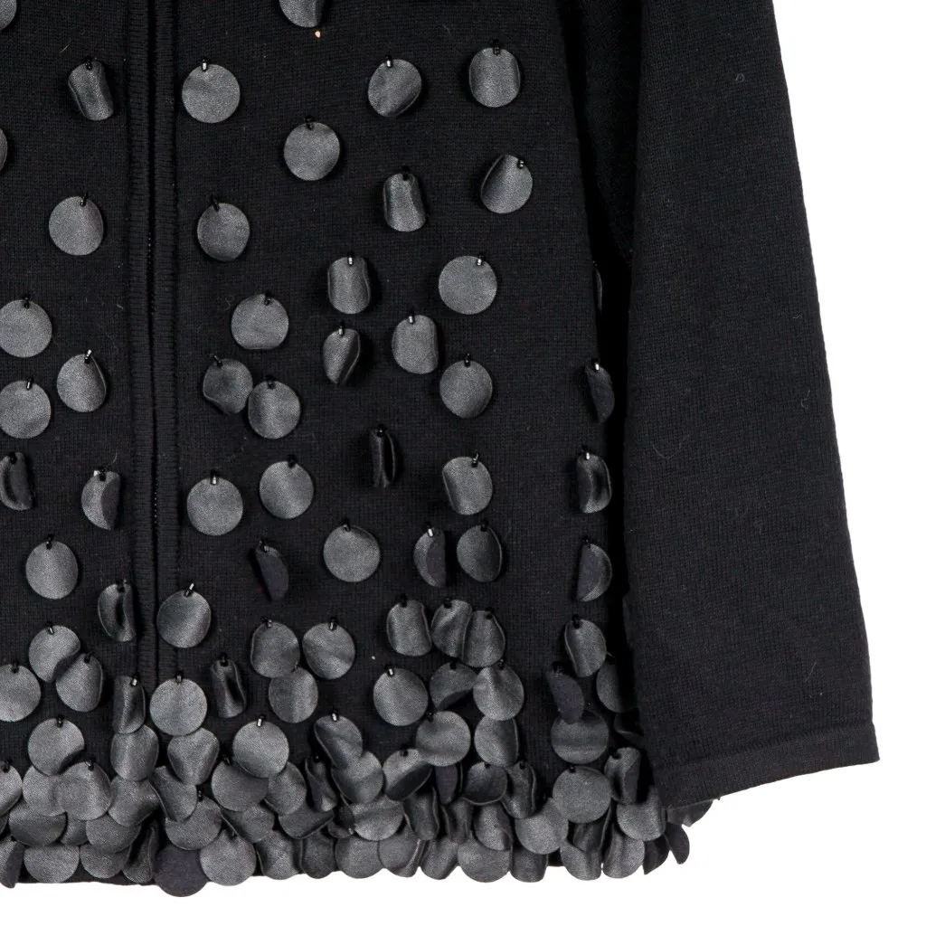 Chicos Womens Cardigan Sweater 1 M 8 Black Zipper Hanging Circles Festive Cotton - Image 3