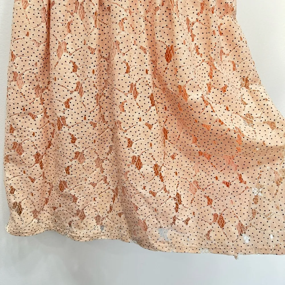 Everly Peach Sleeveless Fit & Flare Dress Lace with Tiny Black Polka Dots Medium - Image 4