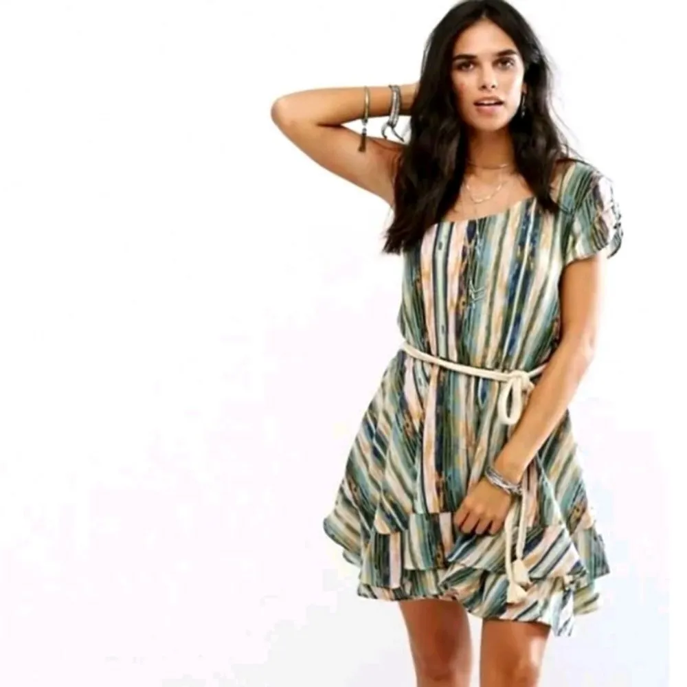 Free people striped multi color ruffle dress S - Image 4