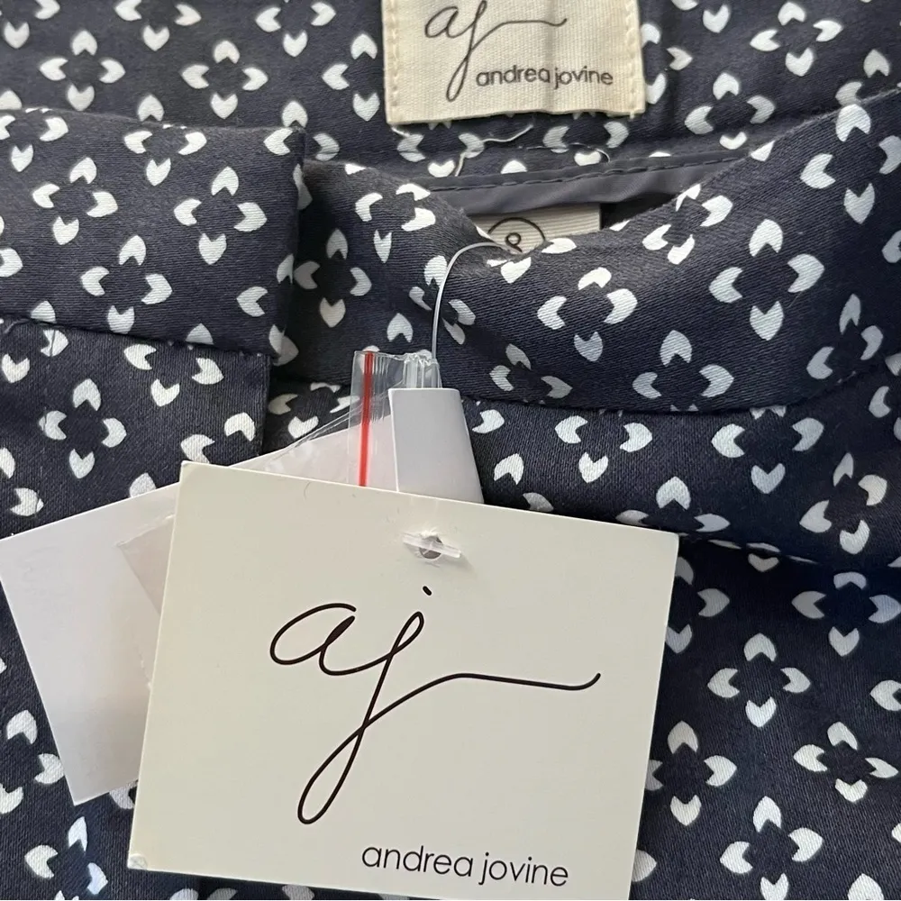 NWT New Andrea Jovine Diamond Flower Cropped Ankle Pants Blue White Medium 8 - Image 7