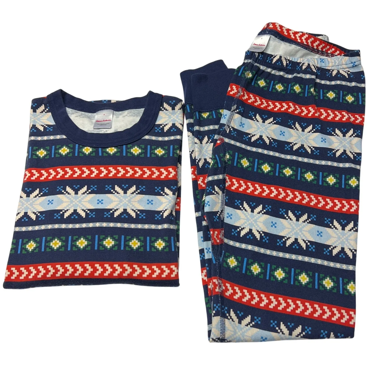 Hanna Andersson Women's Long John Pajama Set Small Fair Isle Organic Cotton EUC - Image 3