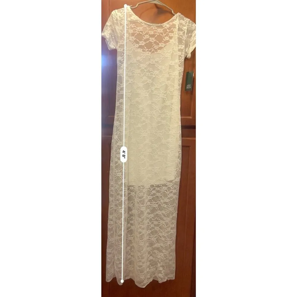 Wild Fable Women's Short Sleeve Maxi Dress, White Lace, Size S NWT - Image 3