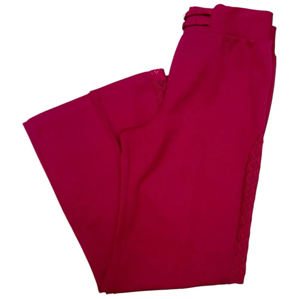 Vintage Disco Wide Leg Pants Size 15/16 Sheer Lace Flare High Waist, Maroon Red - Image 13