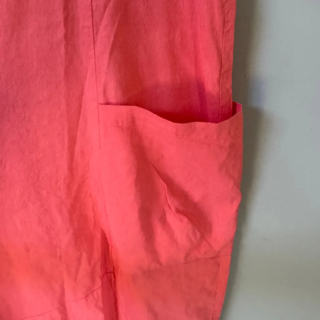 Eileen Fischer coral melon linen blend sleeveless midi dress pocket sz Small - Image 11