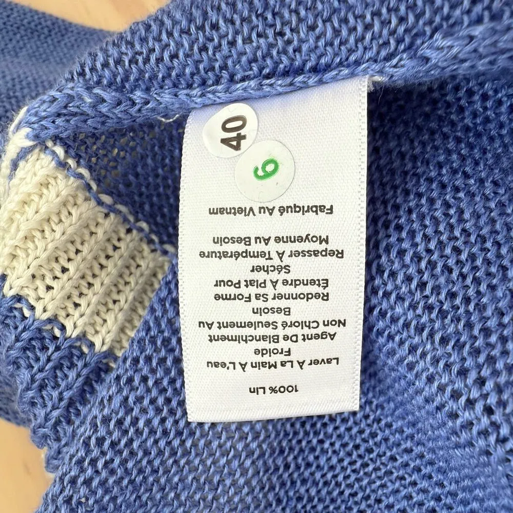 Talbots Linen V-Neck‎ Varsity Style Sweater in Blue and White, Size Medium - Image 11