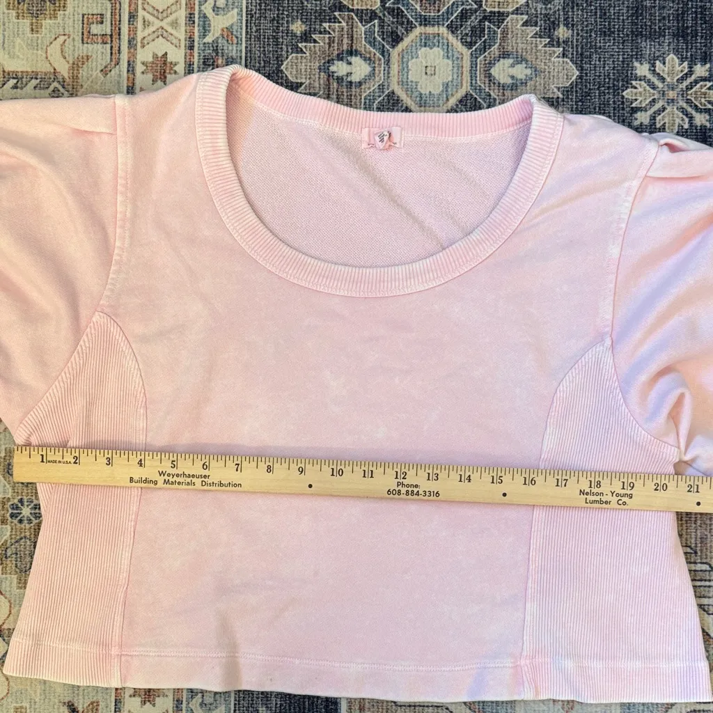 Aerie Seams Right Short Puff Sleeve Cropped Sweatshirt Light Pink Size XXL - Image 8