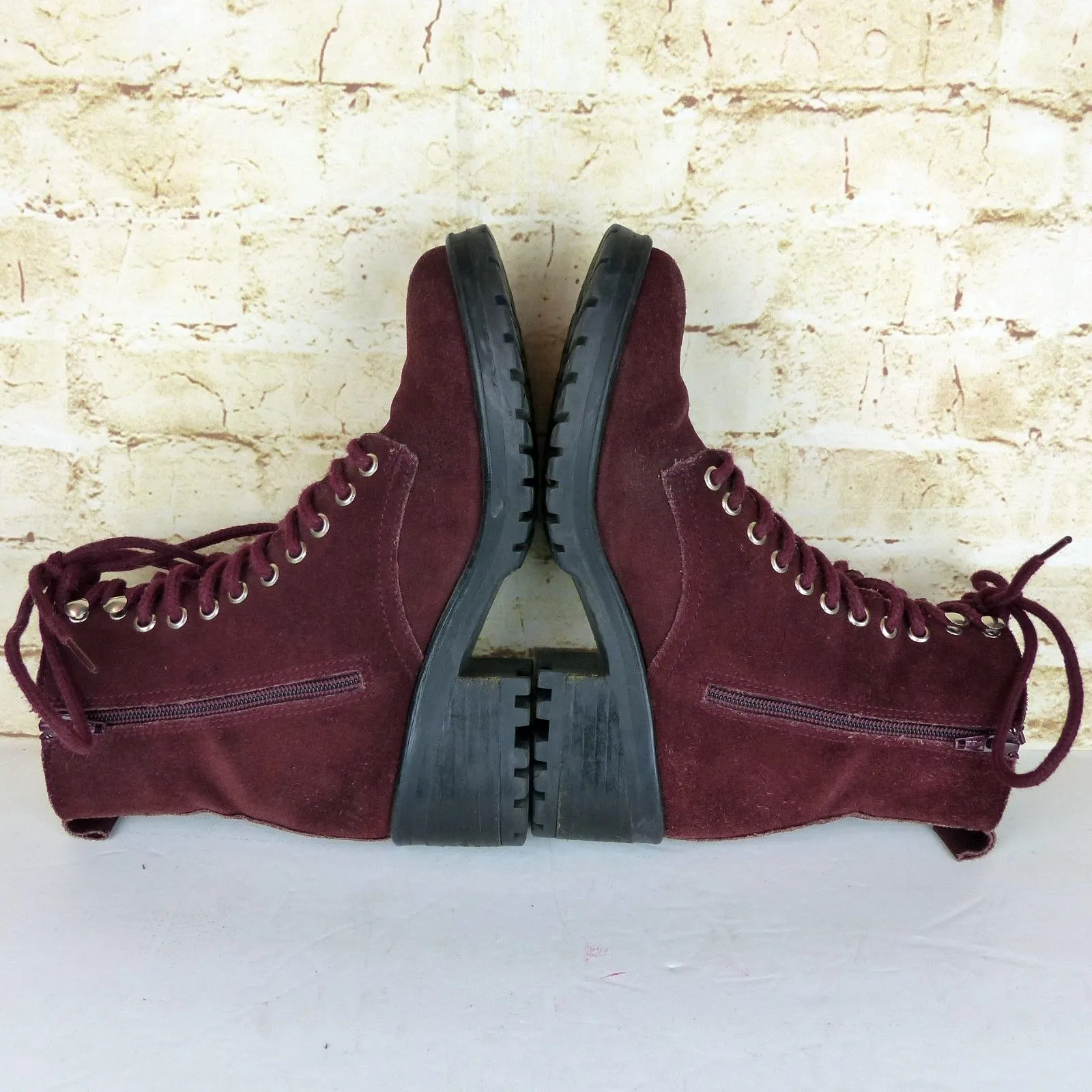 Steve Madden Boots Womens 8.5 M Burgundy Suede Gloat Lace Up Combat Heel 90s - Image 8