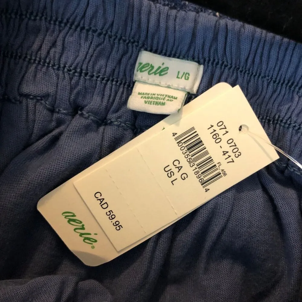 Aerie Weekend Ruffle Tiered Mini Skirt Blue French Terry 100% Cotton Pull On L - Image 3