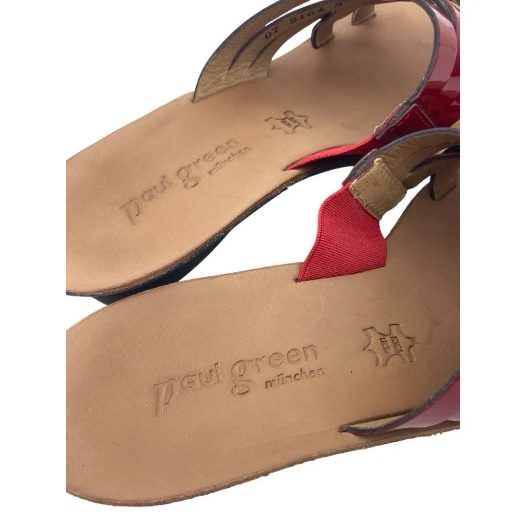 *Paul Green Sandals Womens 5.5 Red Patent Leather Strappy Flip Flop Quiet Luxury - Image 5