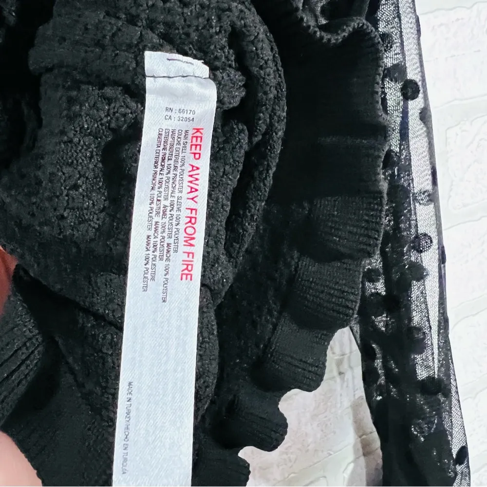 Anthropologie Maeve Black Smocked Ruffled Long Sheer Sleeve Blouse Size XS - Image 9