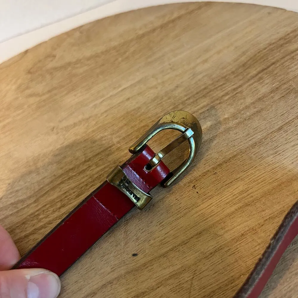 Vintage Liz Claiborne Red Genuine Saddle Leather Brass Buckle Belt Size Large - Image 4