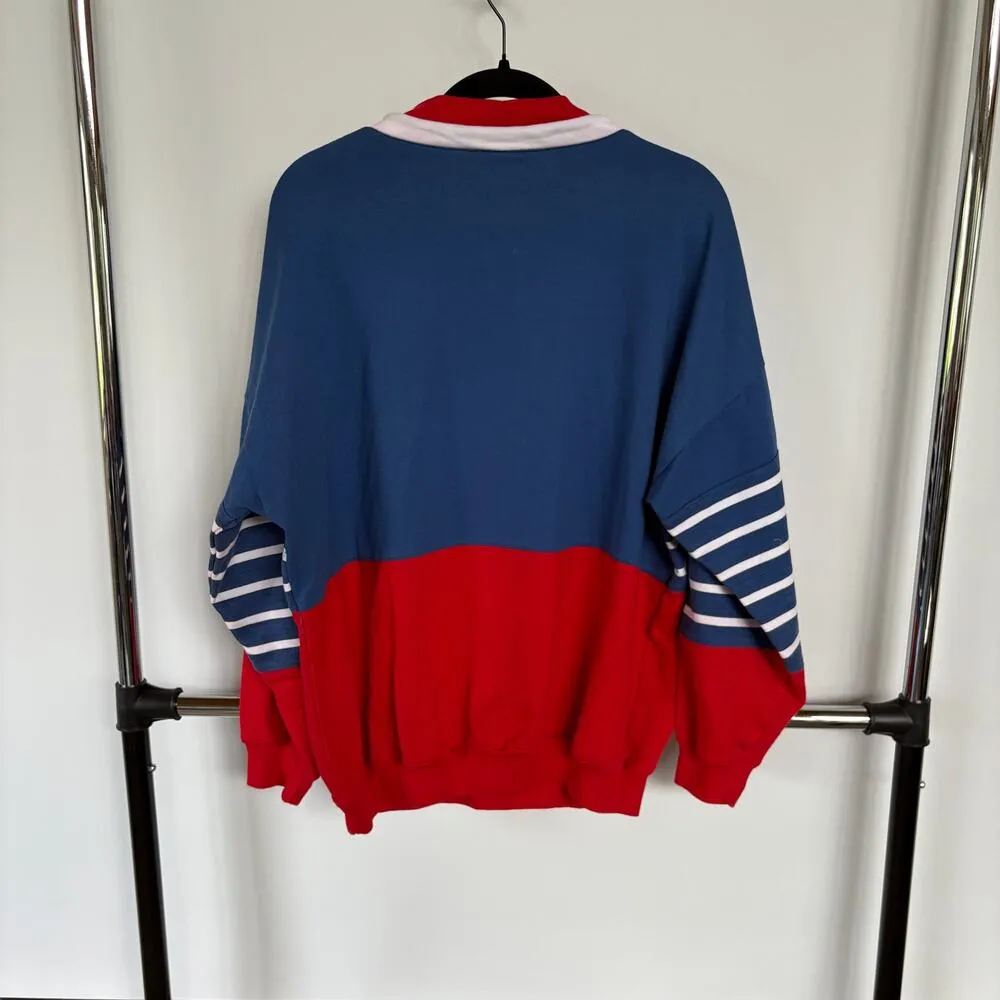 Vintage 90s Nautical Patriotic Mockneck Sweatshirt Fourth of July Lake Large - Image 3
