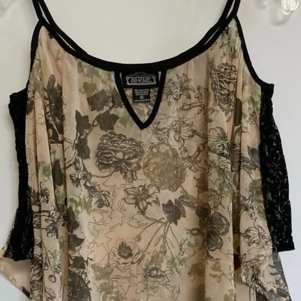Angie‎ Clothing Blush Georgette Cold Shoulder Floral Sheer Blouse - M - Image 6