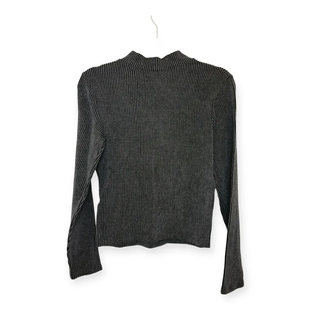 Y2K Charcoal Gray Ribbed Mock Neck Fitted Knit Top Layering Minimalist Large - Image 2