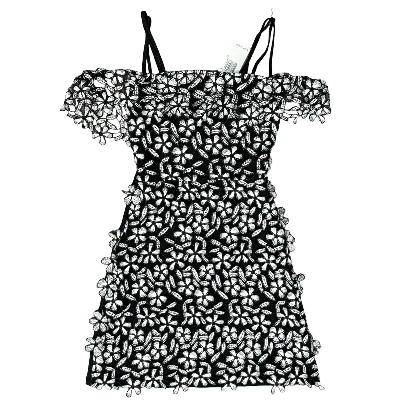 French Connection Off Shoulder Black White Floral Lace Fulaga Dress sz 2 NEW Tag - Image 7