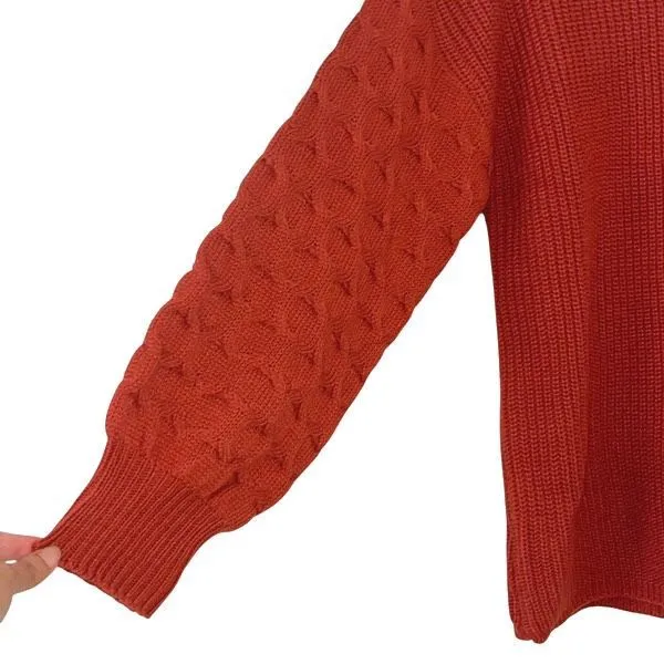 Pretty Garden Womens Cable Knit Sleeve‎ Ribbed Pullover Sweater Rust Small NWT Red - Image 4