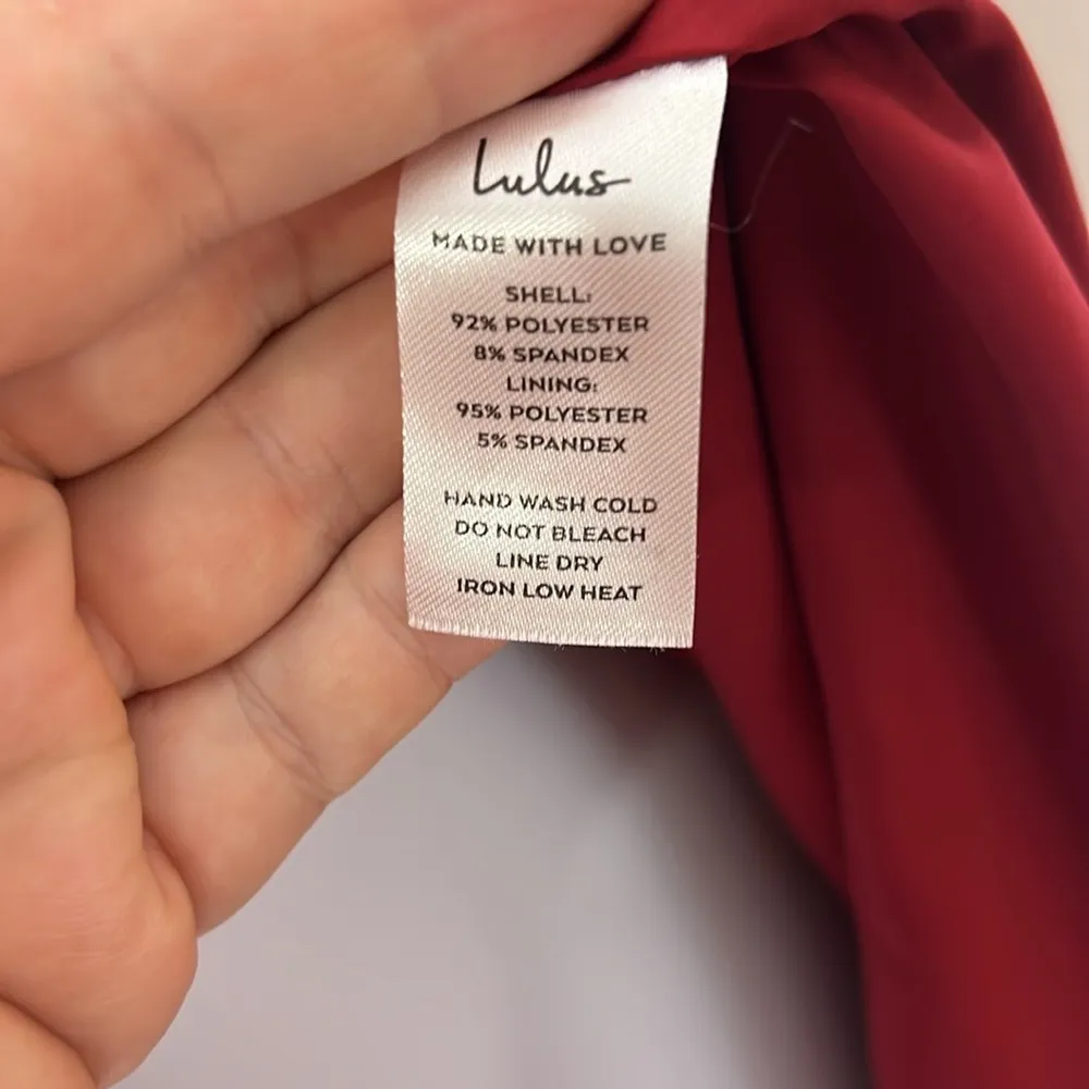 Lulu’s Festive Forever Wine Red Wrap Silky Satin Long Sleeve Short Dress - Image 10