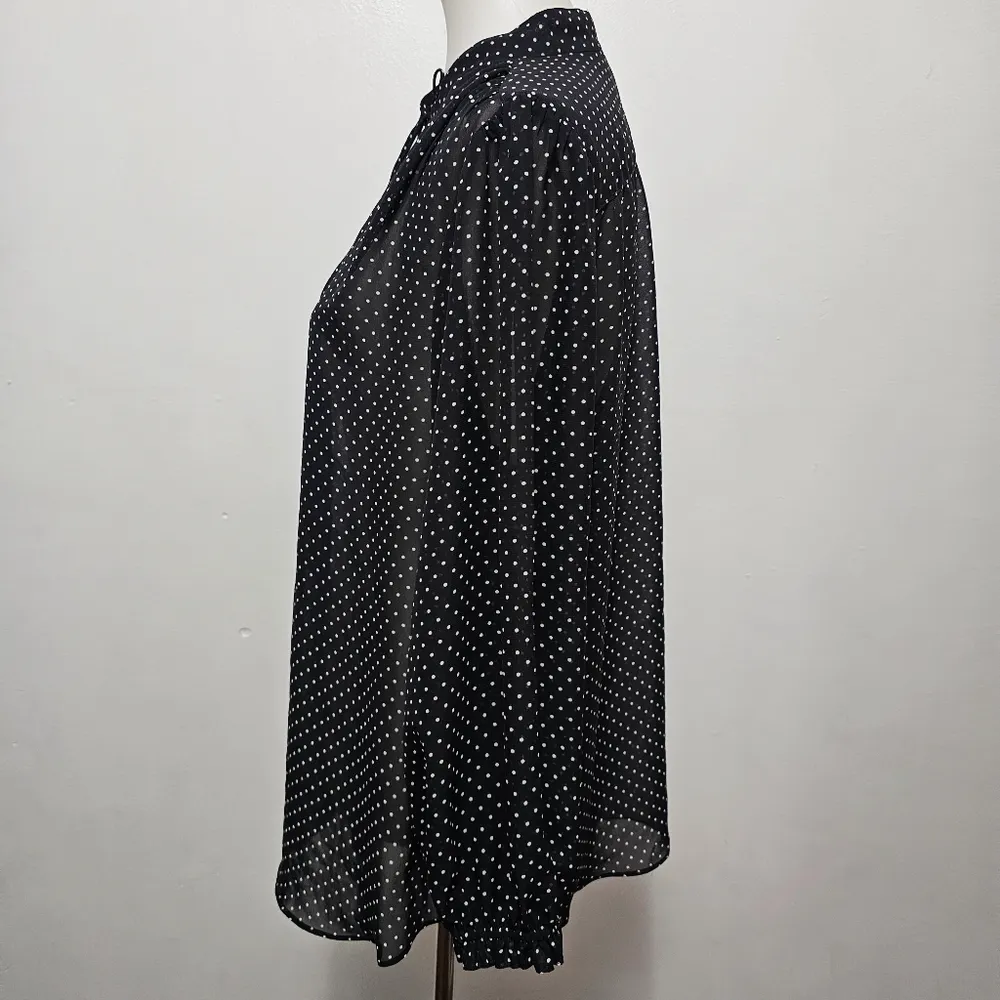American Living Black & White Polka Dot Sheer Tie Detail Blouse Size XL - Image 2