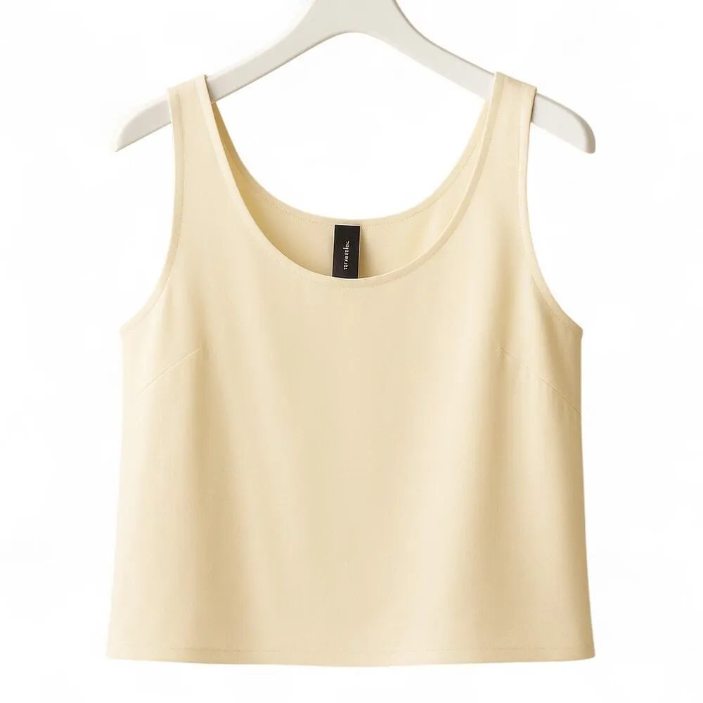 RENA LANGE Cream White Cropped Sleeveless Blouse Size 12 - Image 7