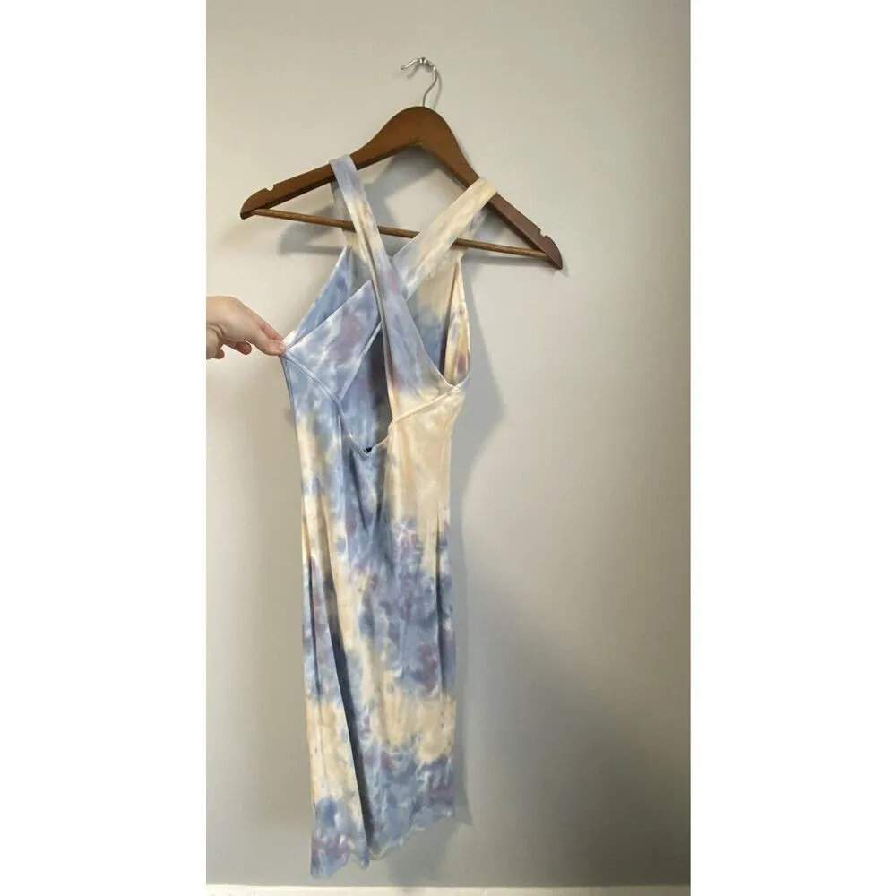 Young Fabulous and Broke Blue Tie Dye Criss Cross Back Midi Dress Cream Lounge S - Image 5