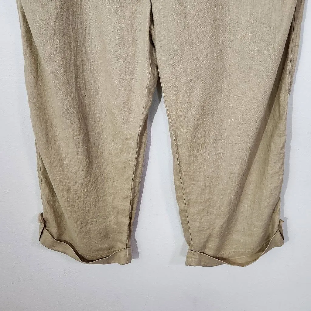 Jones New York Khaki Linen Cropped Pants Size 14 Capri Linen Pants - Image 3