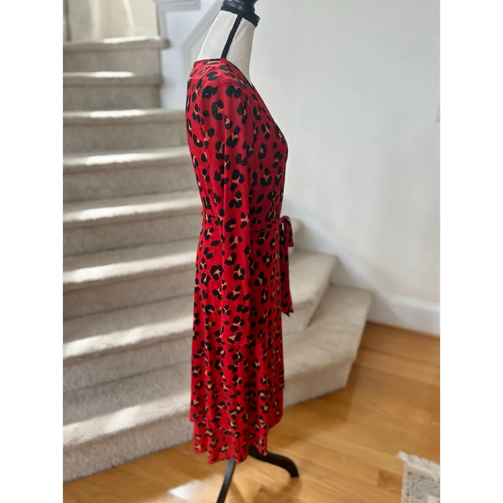 NWT Cabi Siren Wrap Dress Red Leopard Print Midi Long Sleeve - Image 3