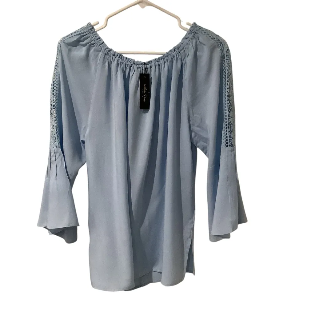 Melissa Paige Sky Blue Ruffled Peasant Top BRAND NEW BEAUTIFUL DETAIL. SIZE PL - Image 5