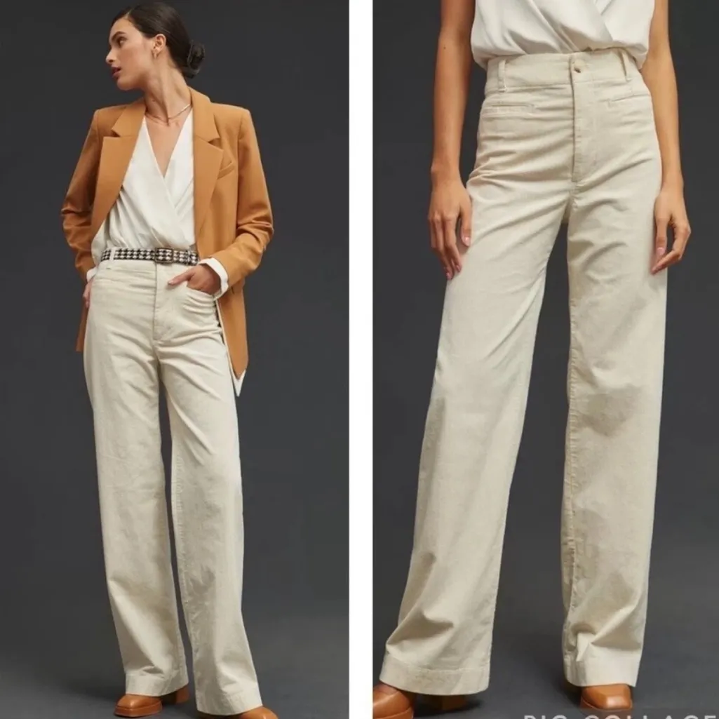 Maeve The Colette Wide Leg Corduroy Pants in Cream Size‎ 34 Tall - Image 2