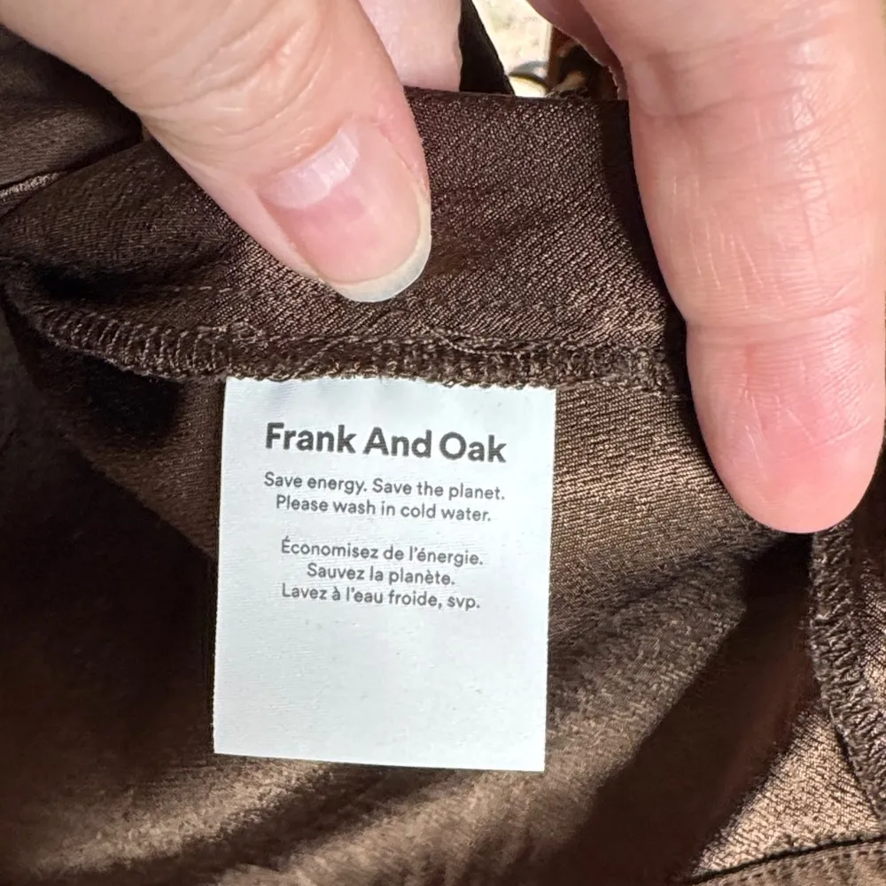 Frank & Oak 1 Button Front Collared V Neck Blouse Brown Size Small - Image 8