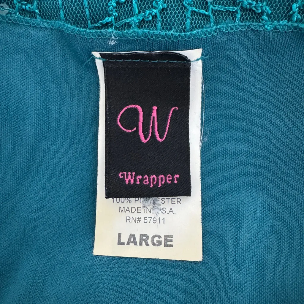 Vintage Y2K Wrapper Teal Sequined V-Neck Short Sleeve Blouse - Image 5