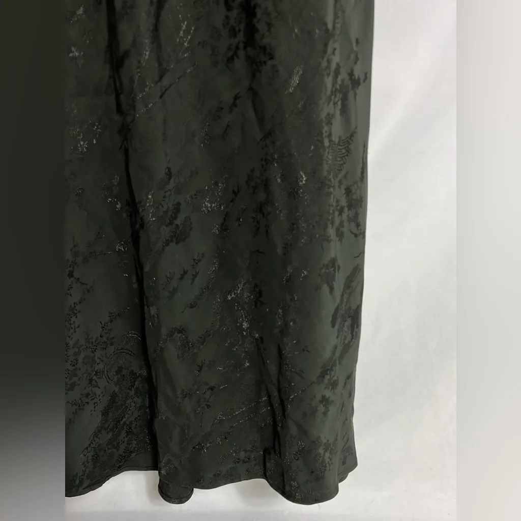 Zara NWT dark hunter green satin embroidered floral print satin maxi slip dress - Image 7