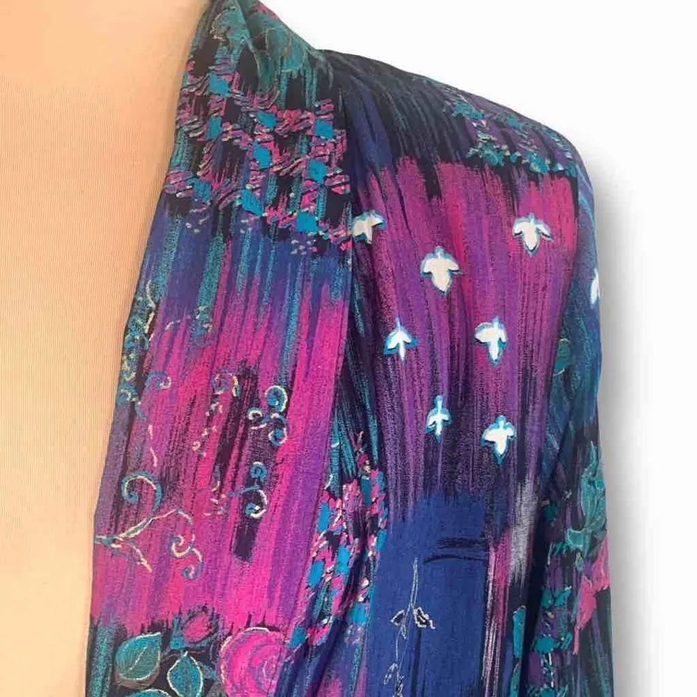 Vintage Kensington Square Blazer Jacket Colorful Abstract Floral Geometric Print Blue Size M - Image 5