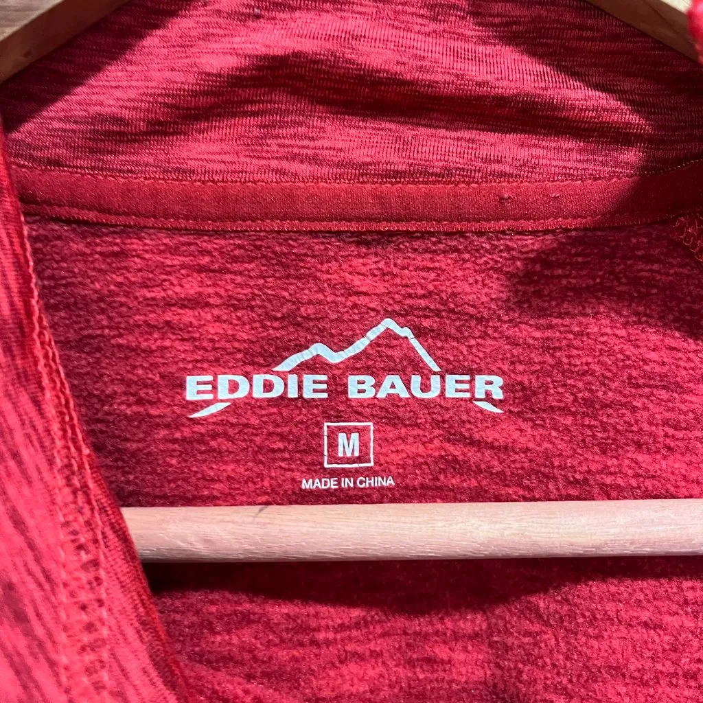 Eddie Bauer Sz M Womens Red High Route Grid Fleece Lined Pullover Thumbholes - Image 2