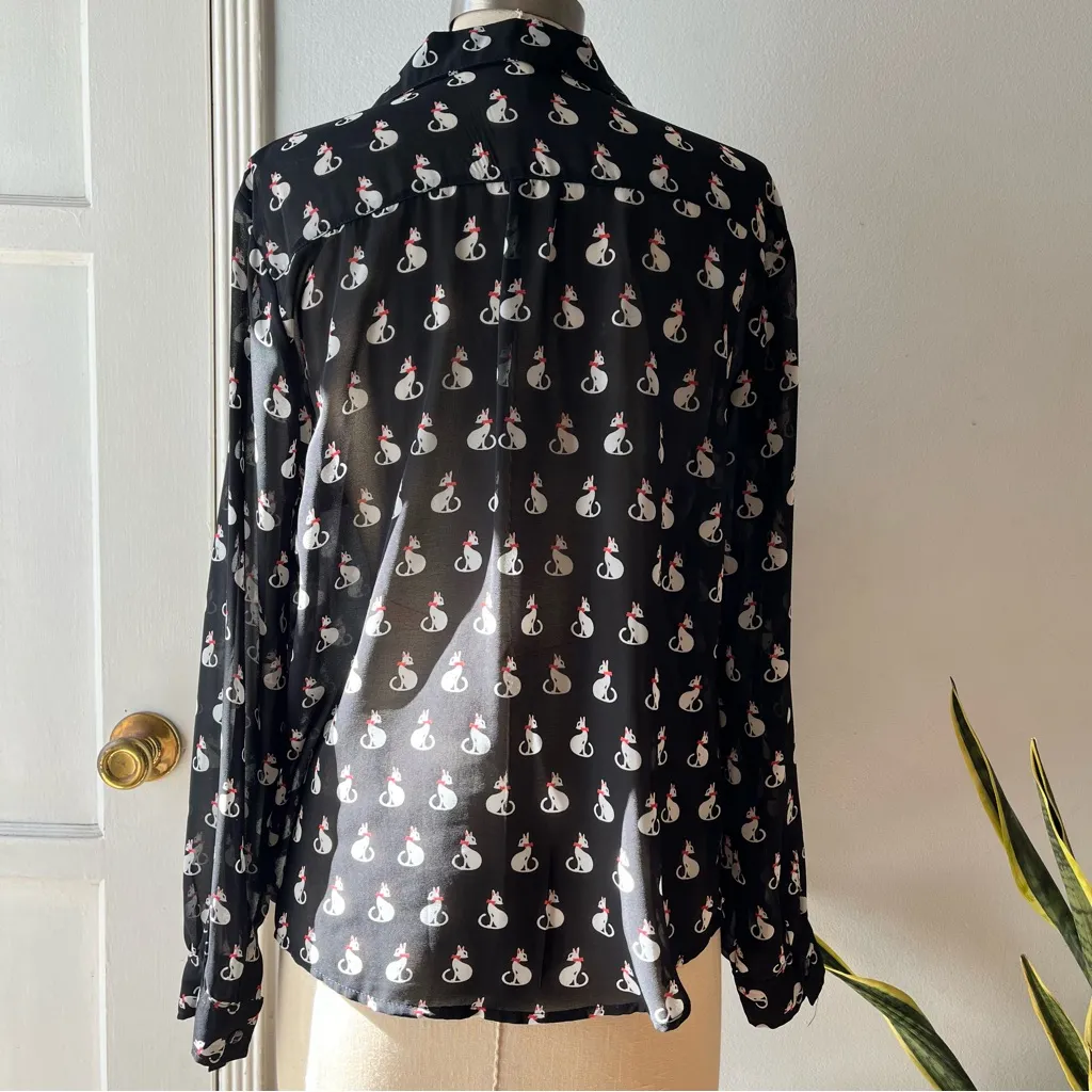 America Rag Cie• Vintage Kitty Cat Blouse•Sz L - Image 4