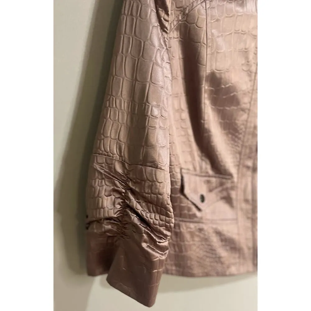 Elegantissimo Firenze Embossed Leather Look Jacket Size 10 Brown - Image 4