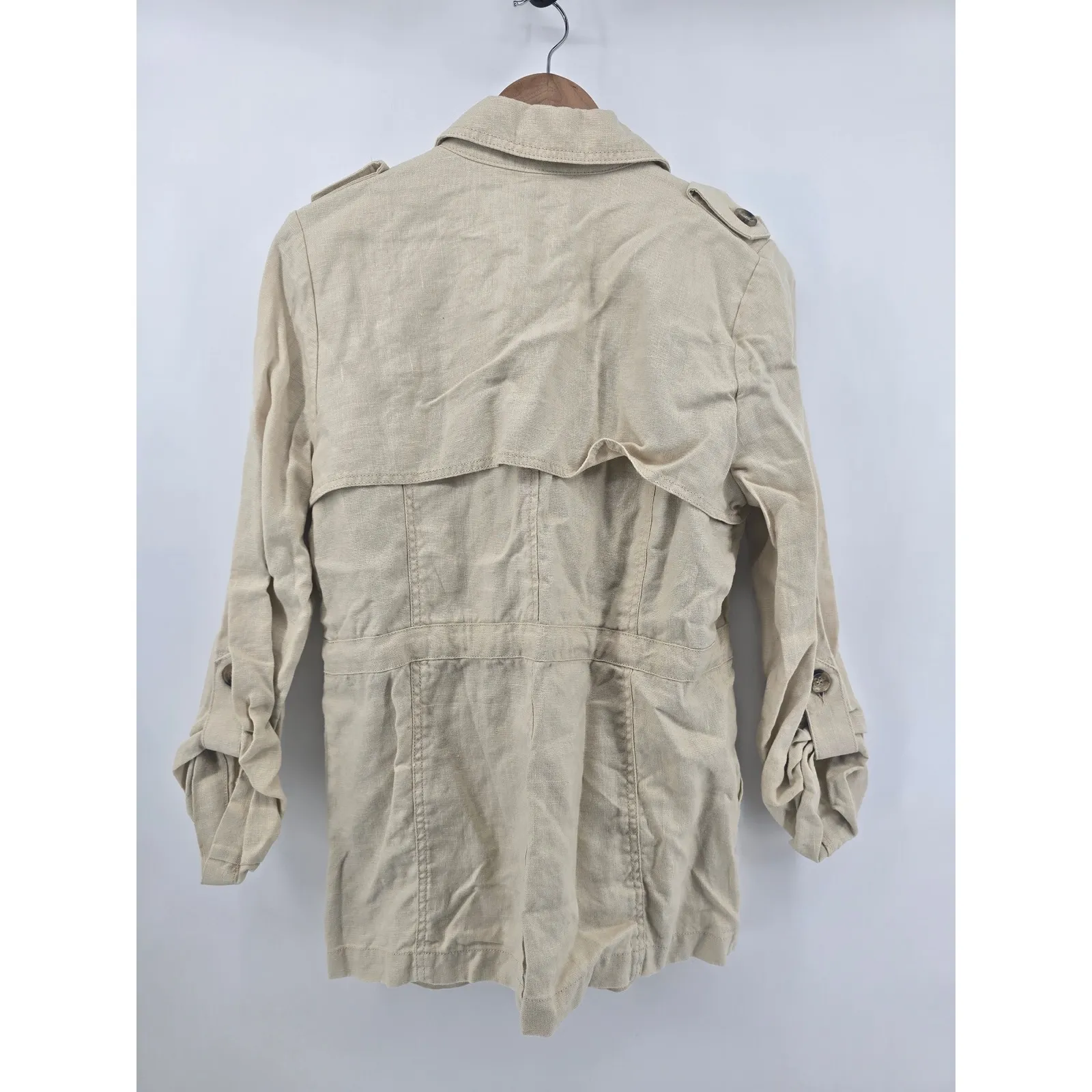 Sanctuary  Linen Utility Jacket Beige Double Breasted Drawstring Medium - Image 3