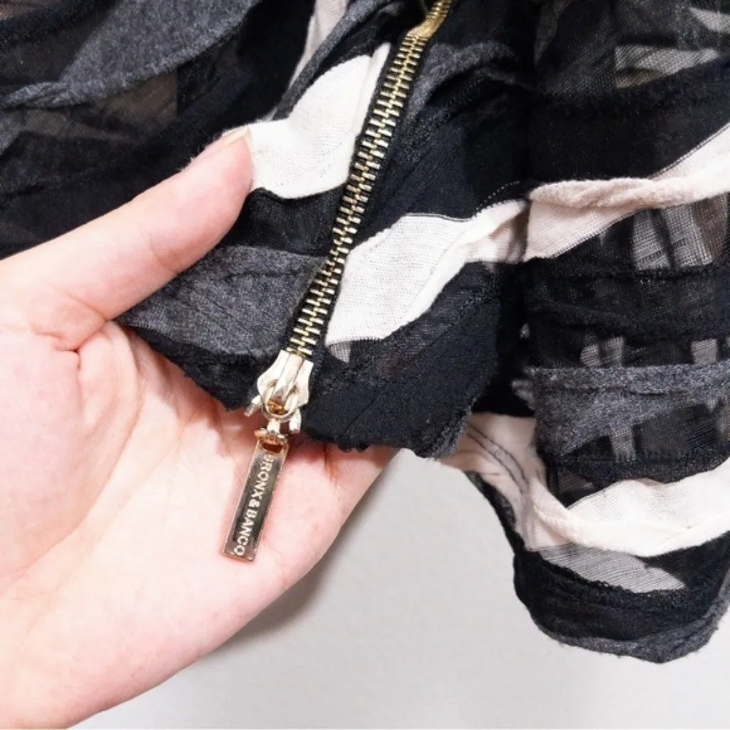 Bronx and Banco x REVOLVE Itza One Shoulder Dress S Black Striped Sheer Braided - Image 10