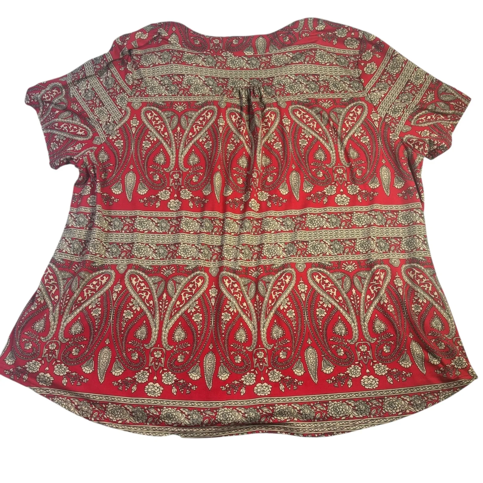 Womens 4XL Red Paisley Print V Neck Short Sleeve Tunic Top Size 4X - Image 2