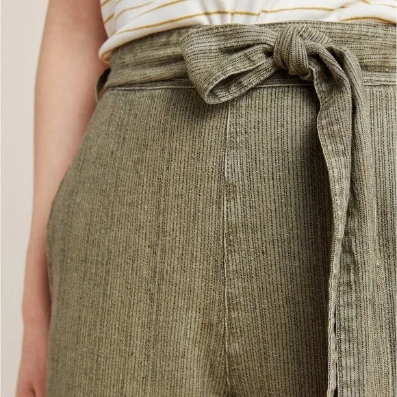 Anthropologie Overdyed Cropped Wide-Leg Lagenlook Pants Olive Stripe Size Small - Image 8