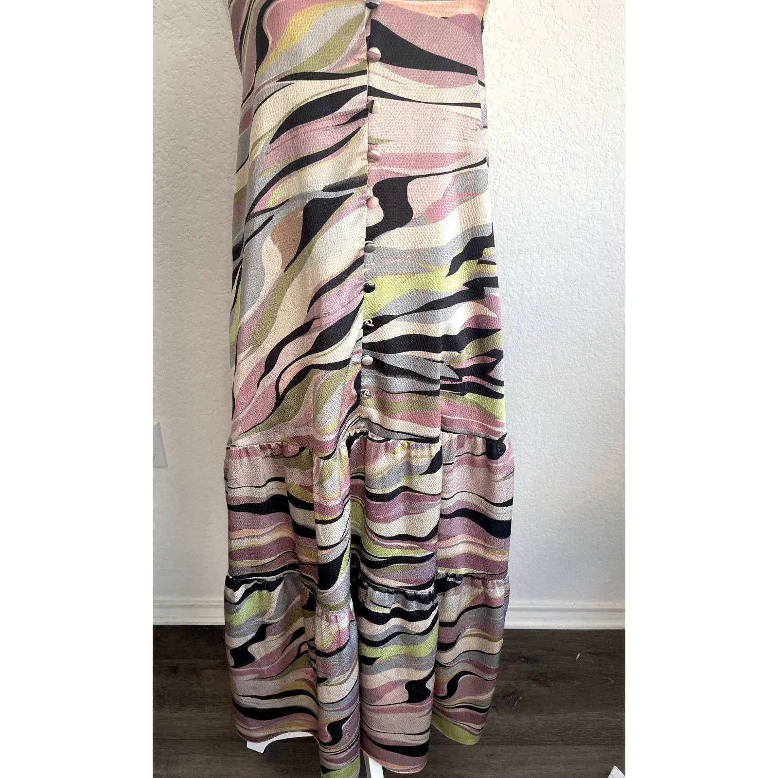 Ted Baker Warren Dress Cami Tiered Midi Dress Women Size 1 Small Button - Image 2