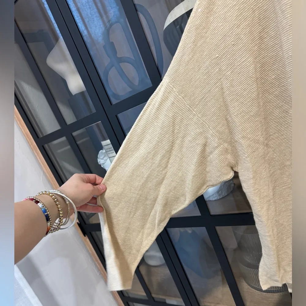 Eileen Fisher beige sweater organic linen top blouse textured long sleeve plus - Image 5