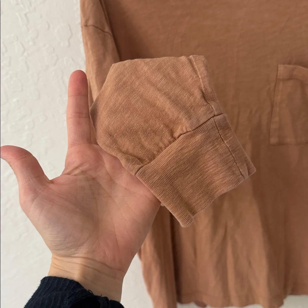 Madewell Warm Umber Garment Dyed Mock Neck Long Sleeve Pocket Tee Small - Image 4