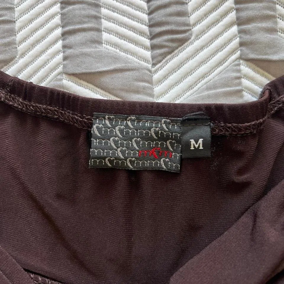 BROWN‎ STRAPLESS BANDEAU FLORAL SHEER FLOWY TOP Brown Size M - Image 4